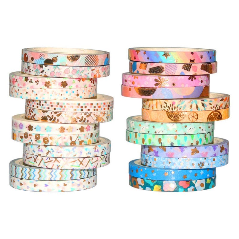 YUBBAEX 24 Rolls Skinny Washi Tape Set Gold Foil Print Decorative Tapes for Arts, DIY Crafts, Bullet Journals, Planners, Scrapbooking, Wrapping (Basic 5mm) - Image 1